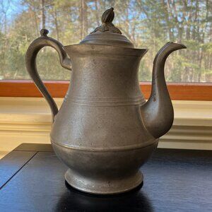 Antique Thomas D. & Sherman Boardman Pewter 9" Coffee Pot Farmhouse Americana